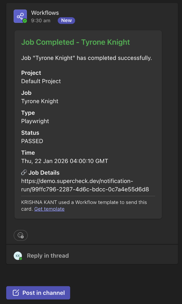 Teams Job Notification