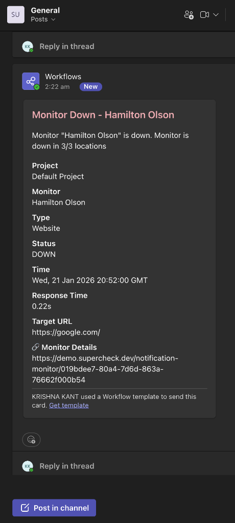 Teams Monitor Notification