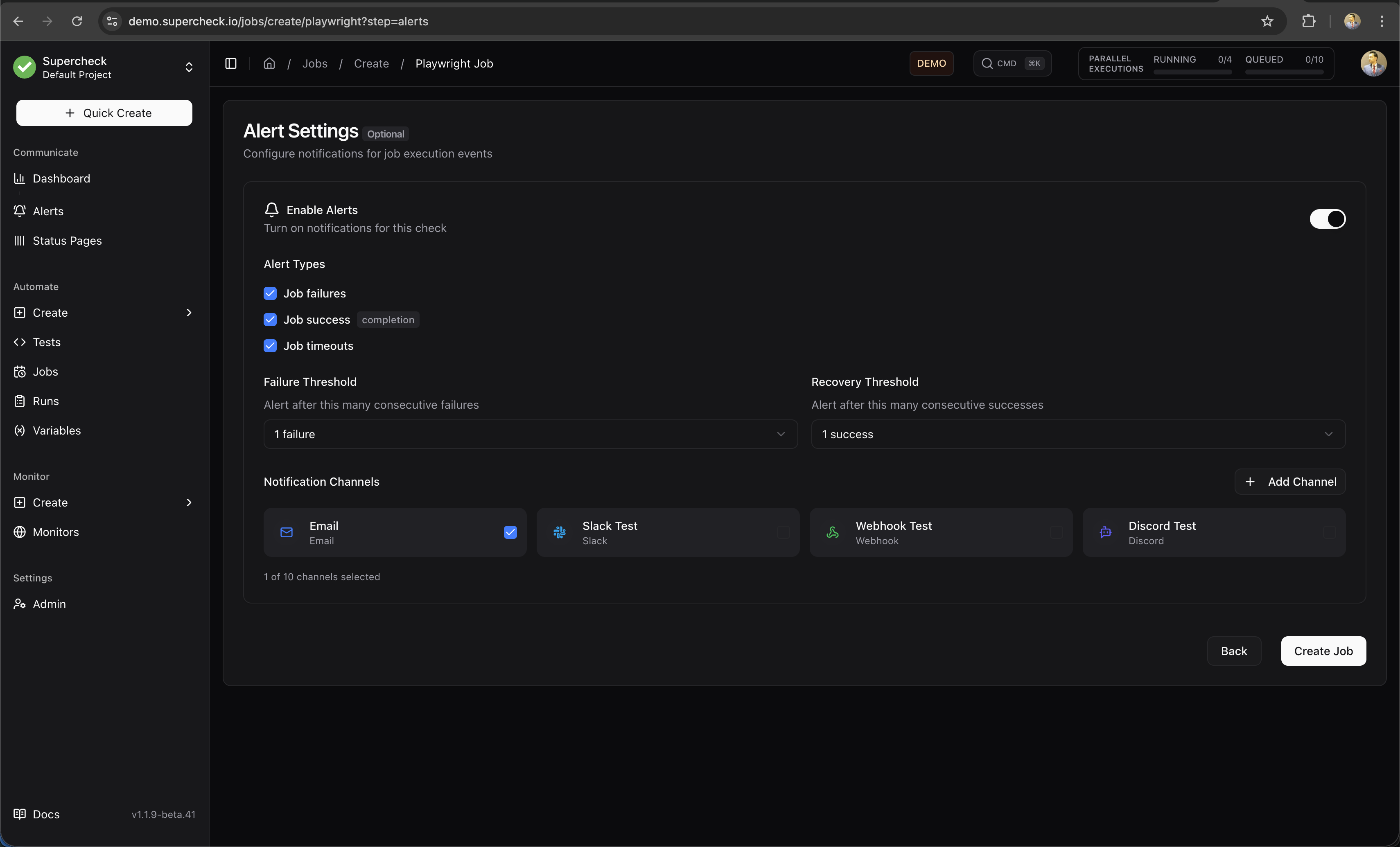 Create Job Alerts Config