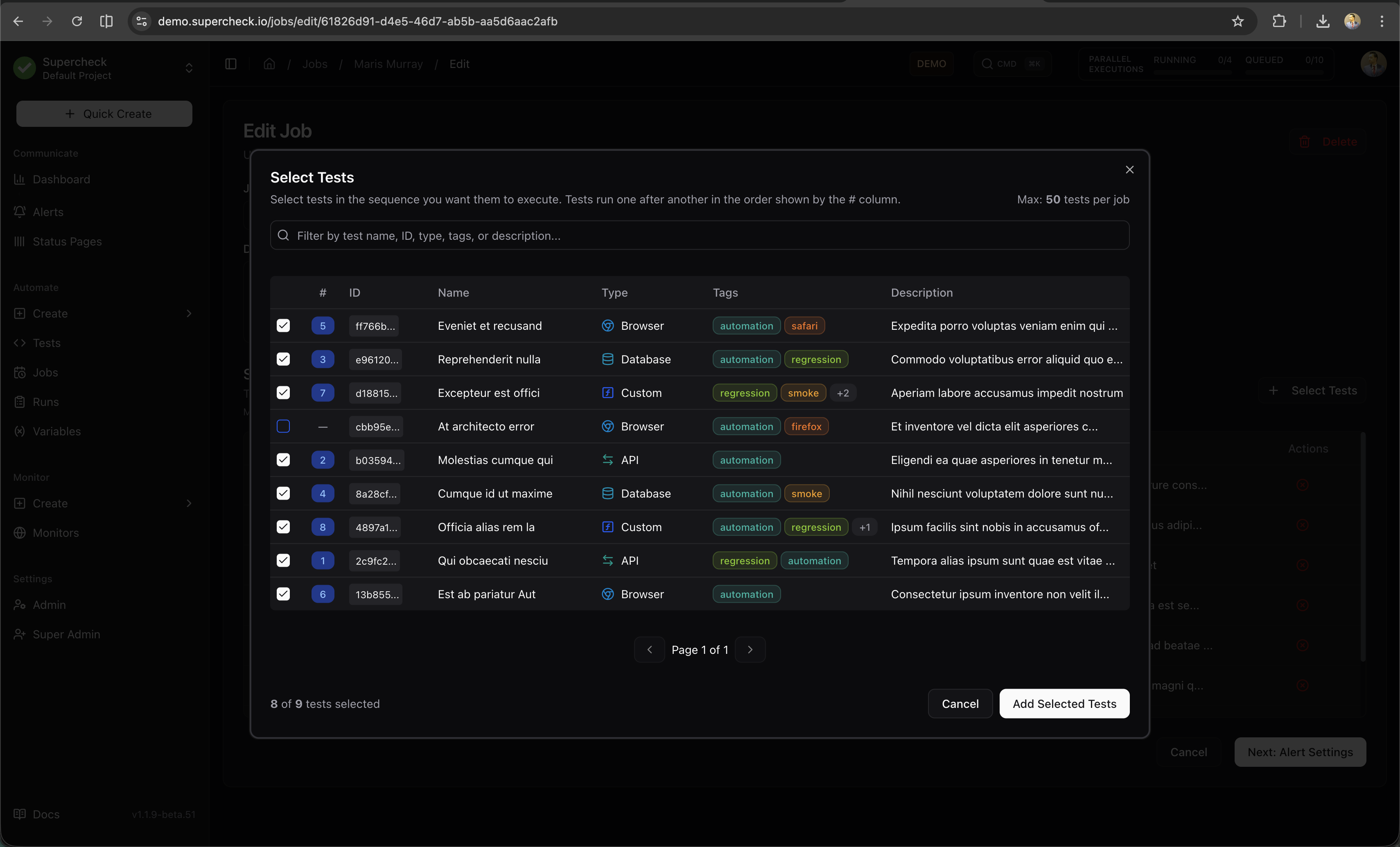 Select Tests for Job