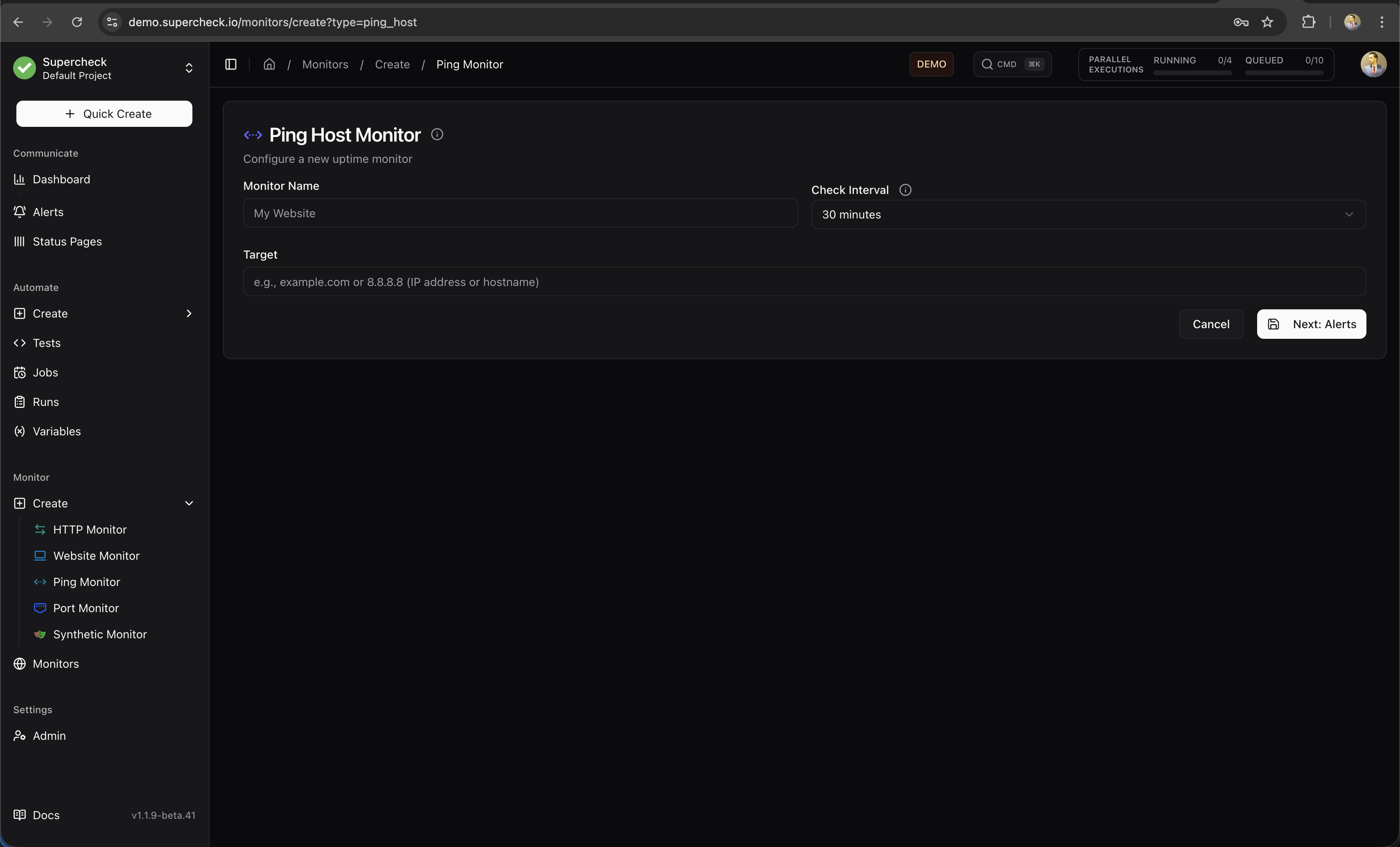 Create Ping Monitor