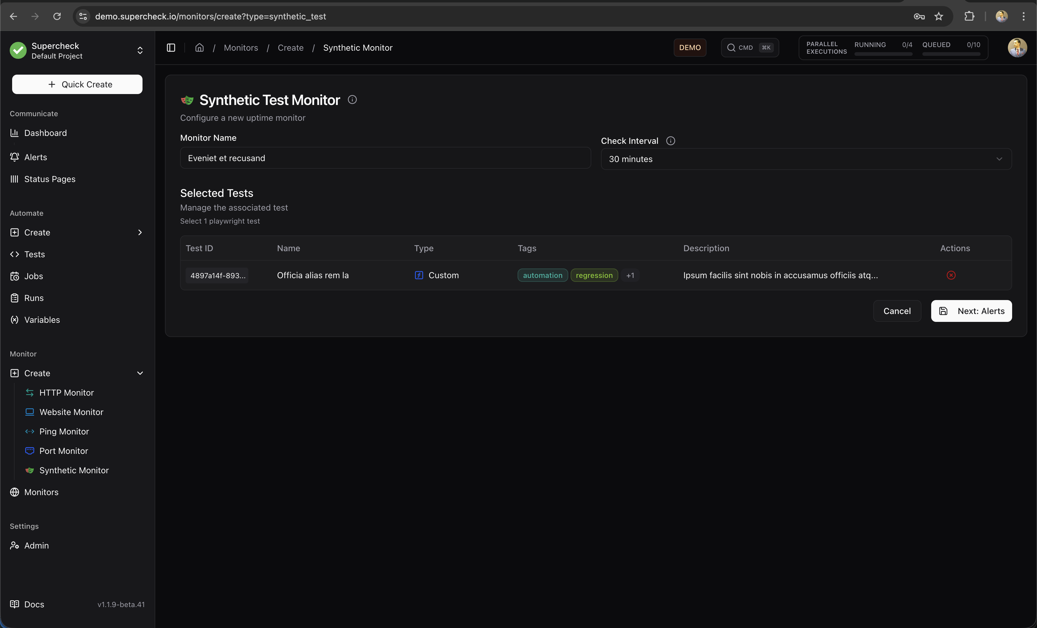 Create Synthetic Monitor