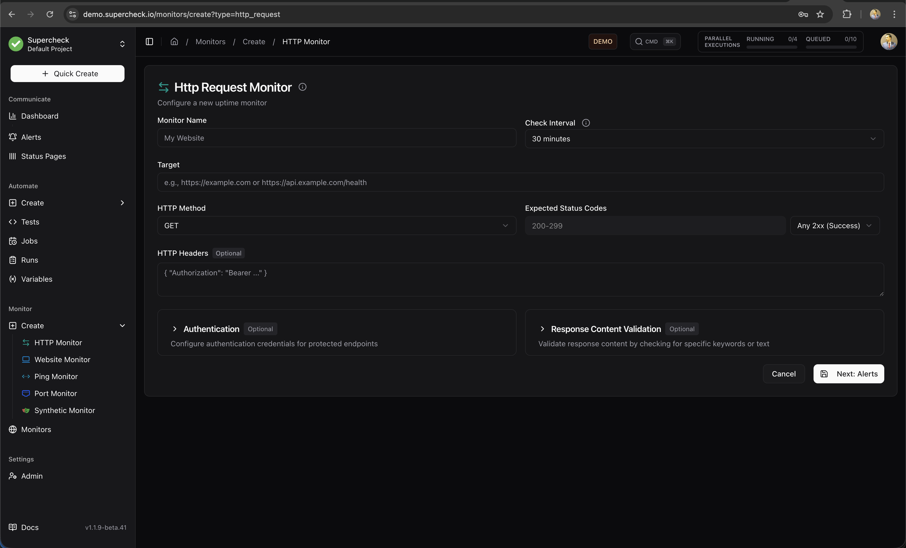 Create Website Monitor