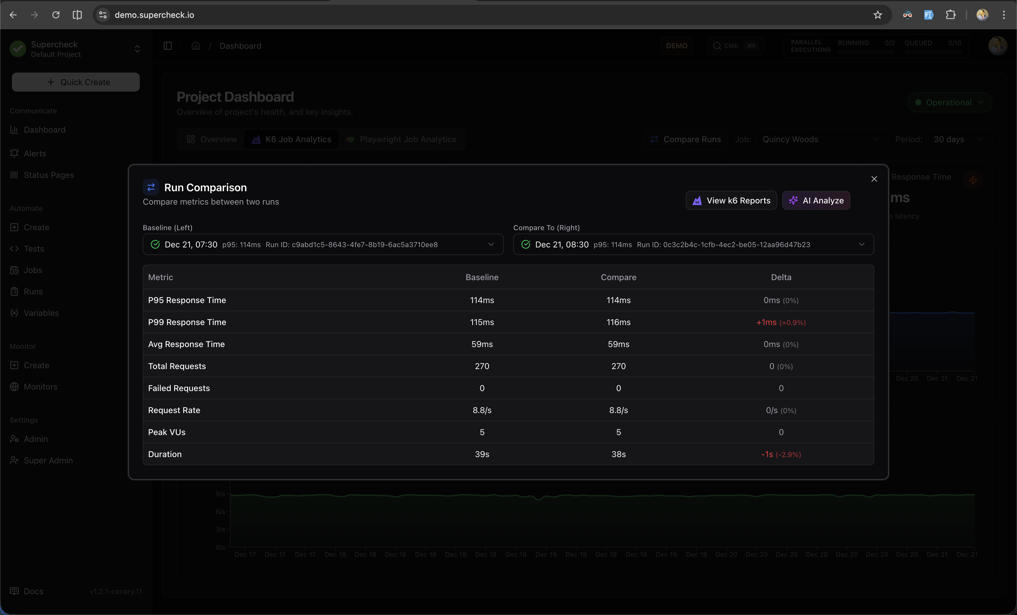 Run Comparison Dialog