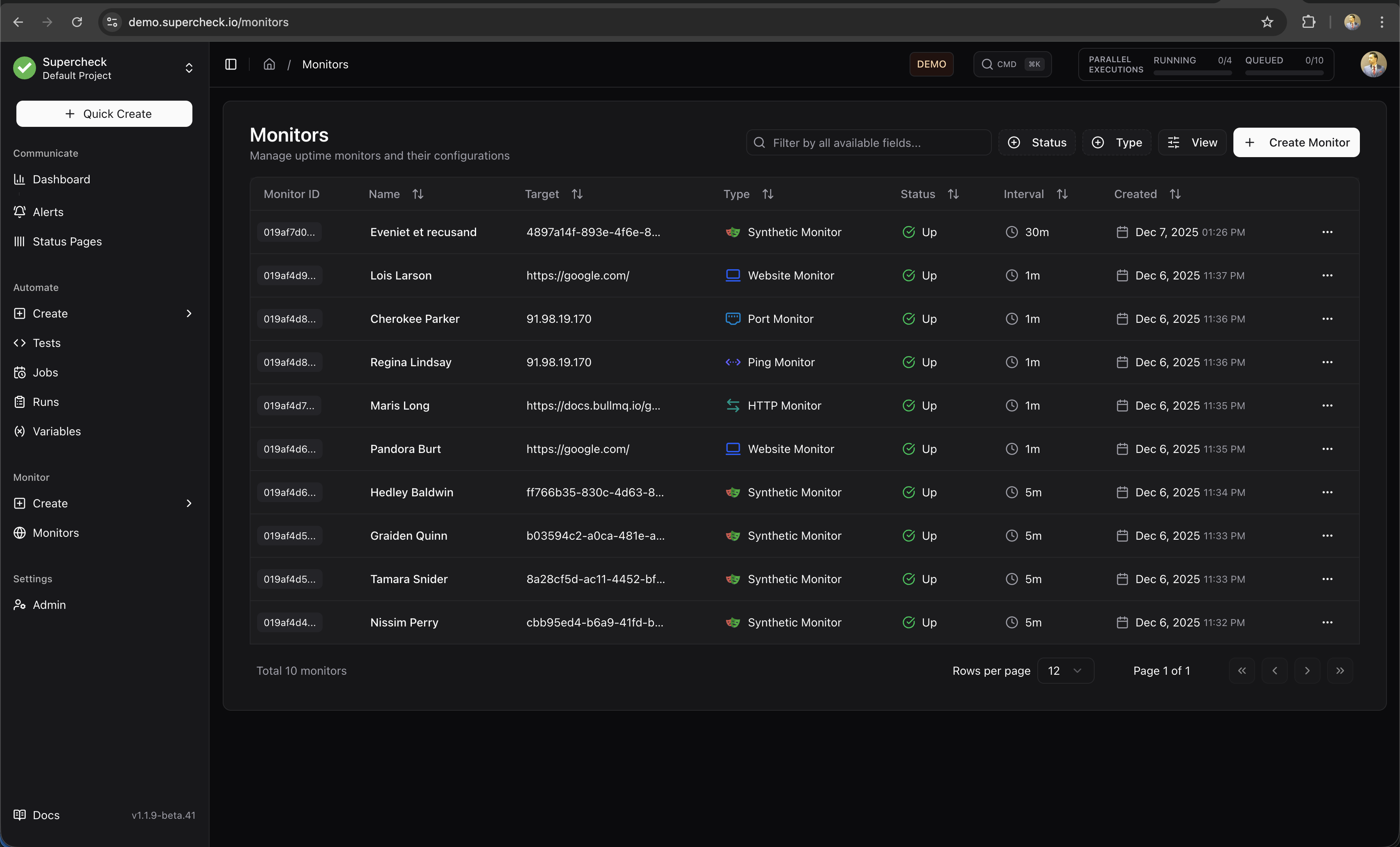 Monitors List