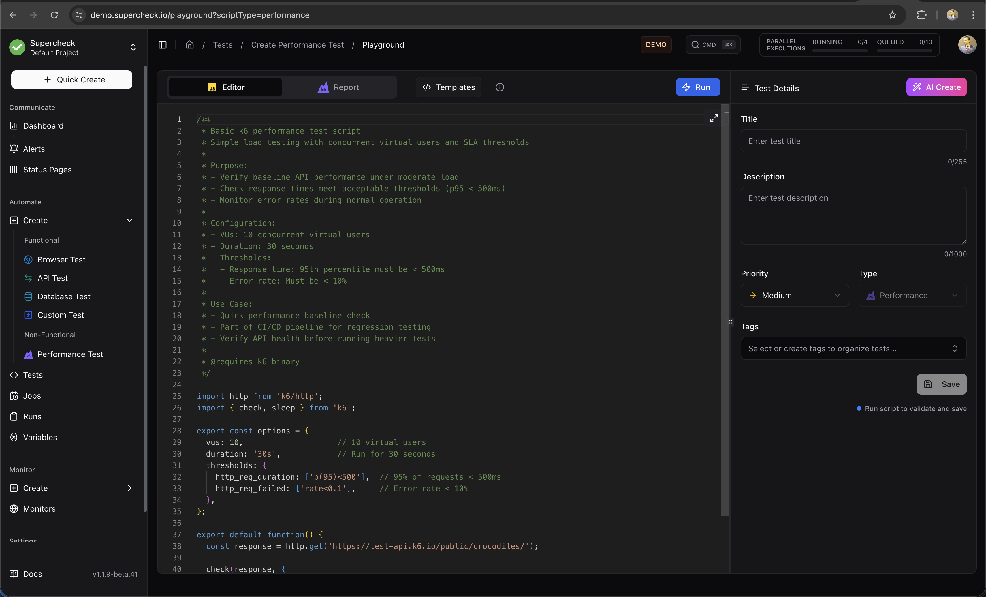 Performance Test Editor