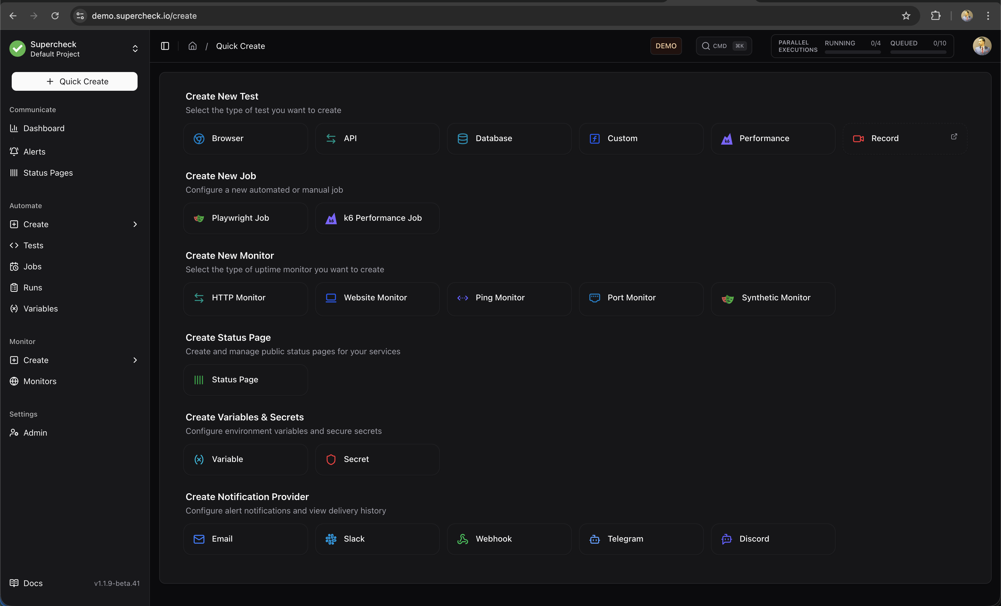 Quick Create Menu