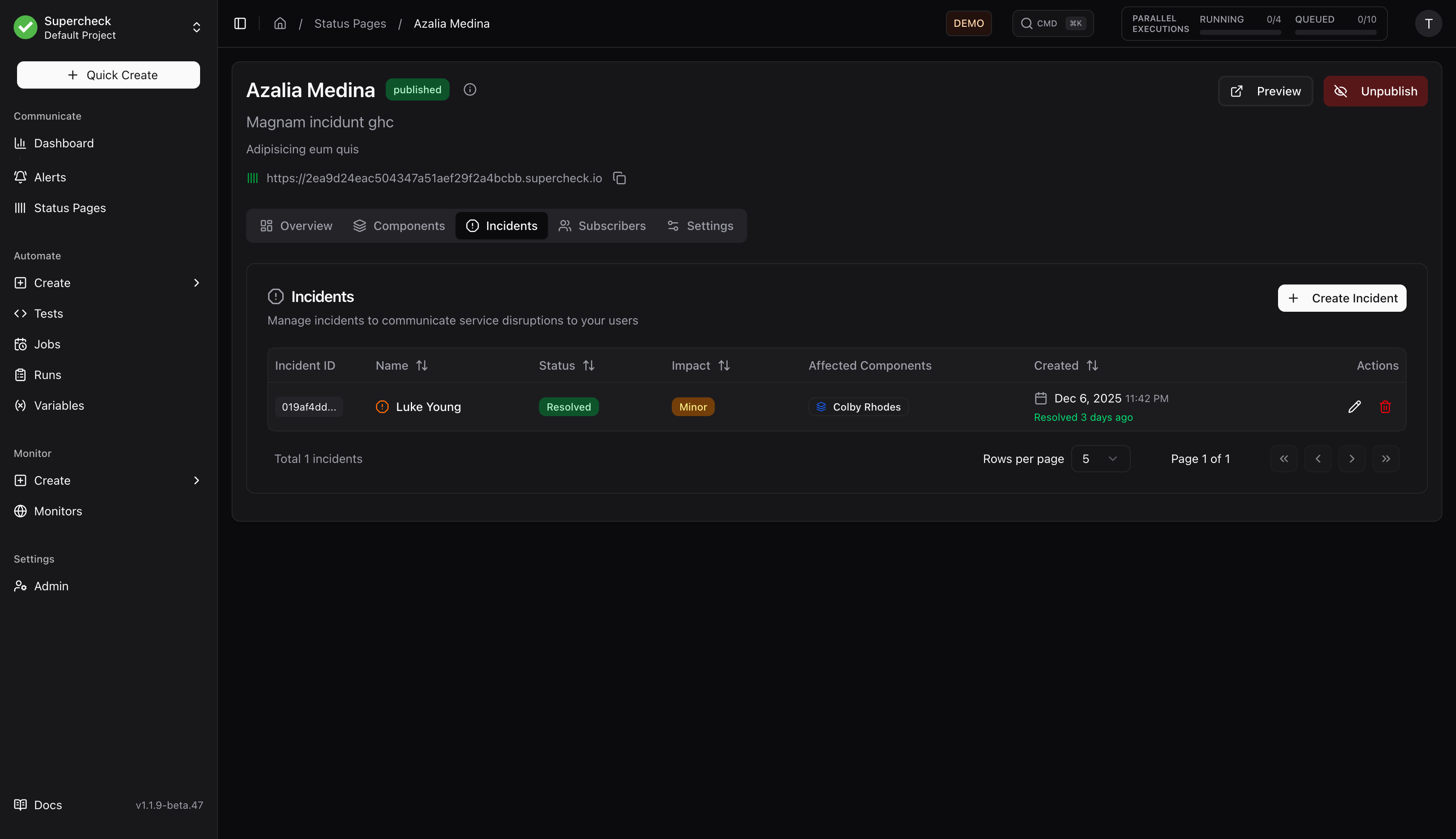 Incidents Tab