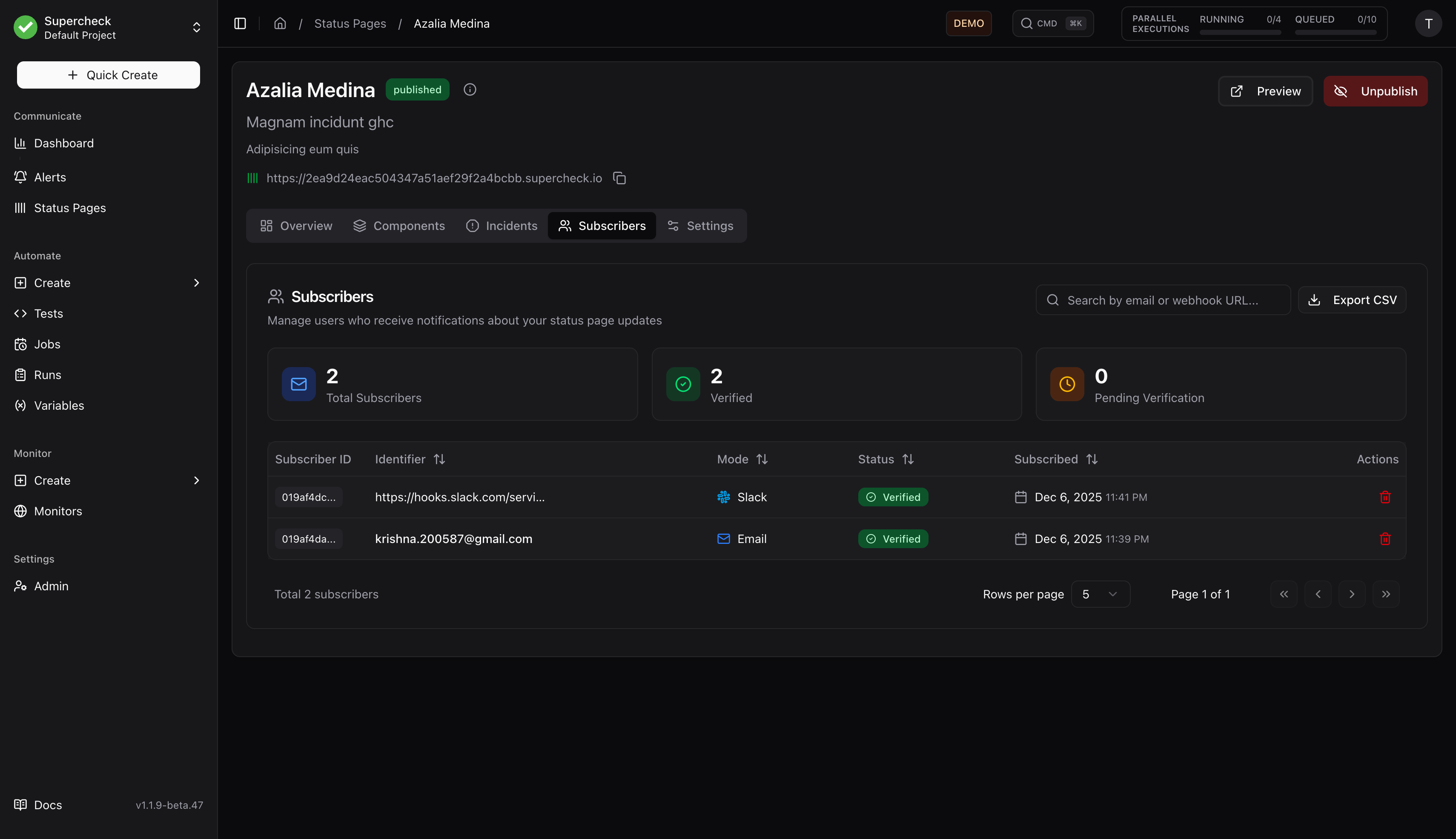 Subscribers Tab