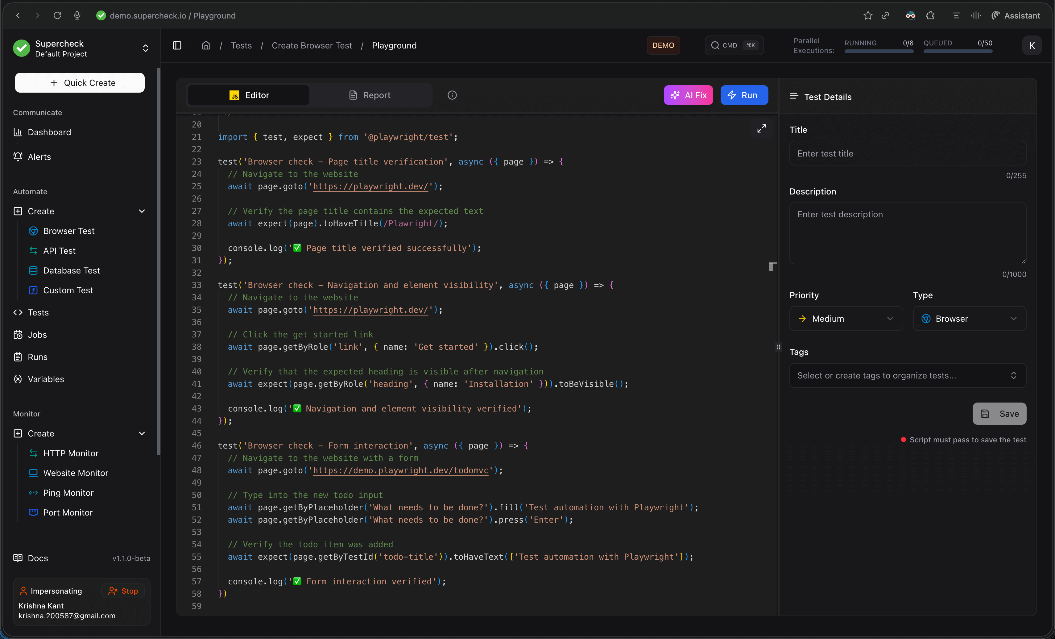 Supercheck App - Automation & Monitoring Dashboard